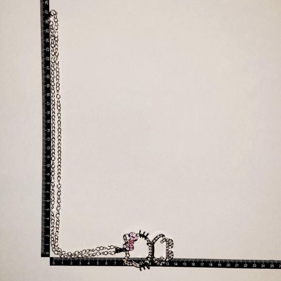 Brand New Silver Rhinestone With Pink Ribbon Hello Kitty Necklace - Picture 8 of 8